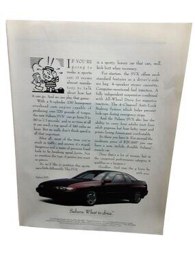 1991 Subaru SVX Luxury Sports Car Vintage Print Ad AWD Coupe
